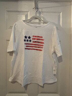 NWT Chico's Embr. Americana Tee Top with Sequins